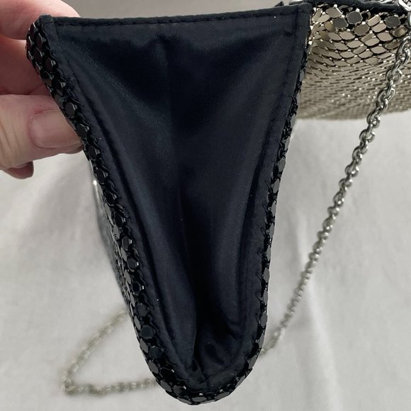 NWOT! Jessica McClintock Silver & Black Metal Mesh Evening Bag with Chain - Picture 5 of 12